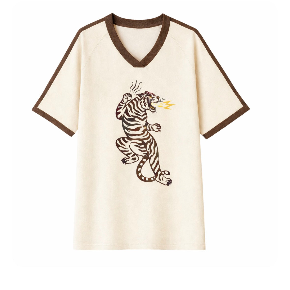 Sensory 21 - Untamed Tiger Tee, Marshmallow/Choc Plum