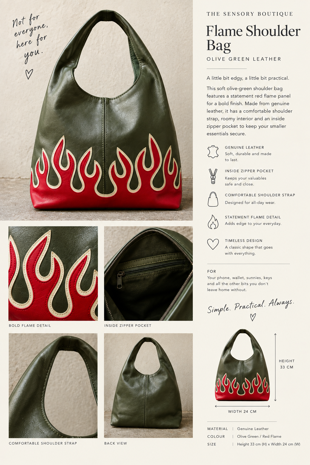 FLAME Olive Handbag