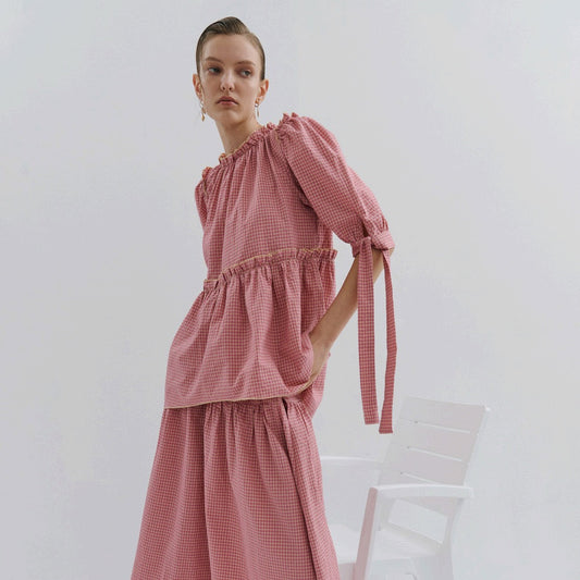 MAEVARII - Flamingo Gingham Bow Top