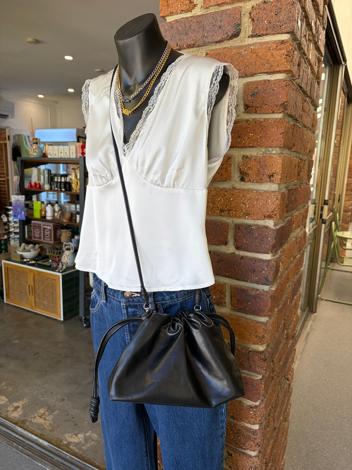 Slouch Leather Pouch Bag, Black