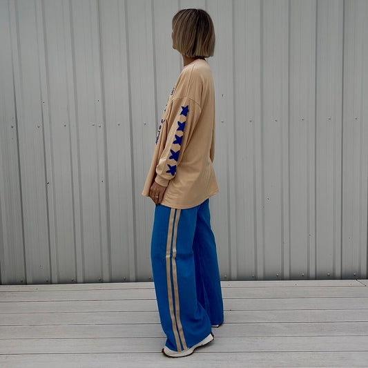 By Frankie - Blue Racer / Double Beige Stripe Pants