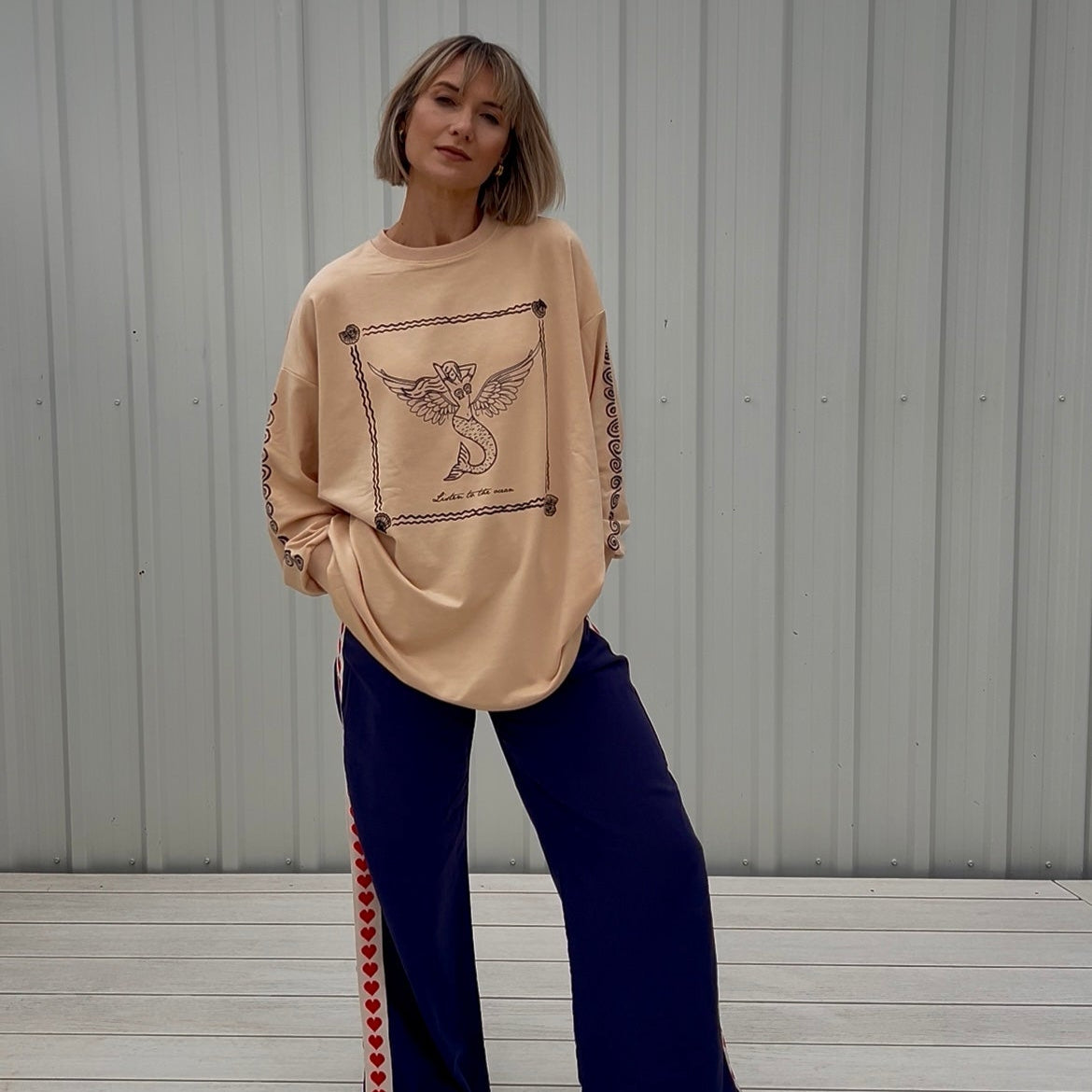 By Frankie - Red Hearts Stripe / Dark Navy Pants