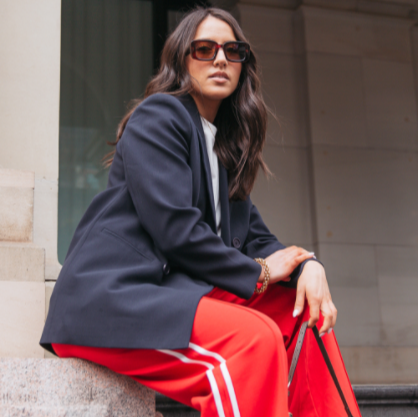 Black pants with red and white stripe shop