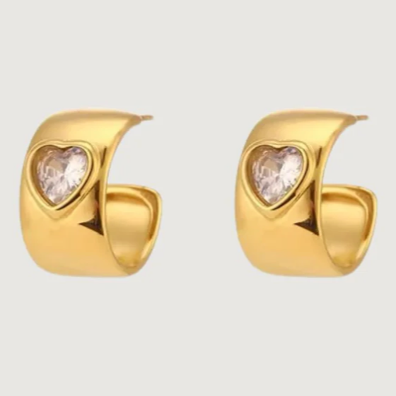 Tegan Rae - DIAMOND HEART HUGGIE EARRINGS GOLD