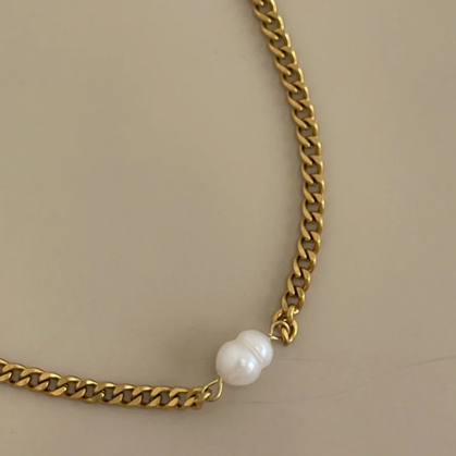 Tegan Rae - MADELINE PEARL CHAIN CHOKER NECKLACE GOLD