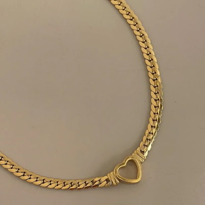 Tegan Rae - YOU ARE MINE HOLLOW HEART CHOKER CHAIN NECKLACE GOLD