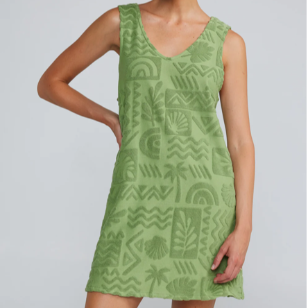 Poolside Paradiso - Mai Tai V Tunic Towelling Dress - Moss