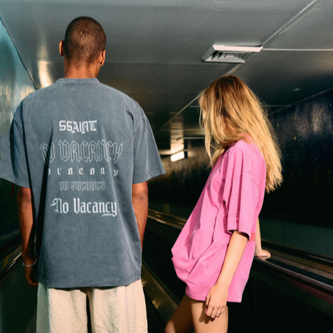 SSAINT - No Vacancy Tee Charcoal Acid Wash