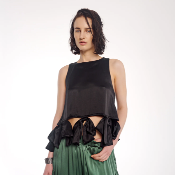 The Tales - Black Satin Bow Top