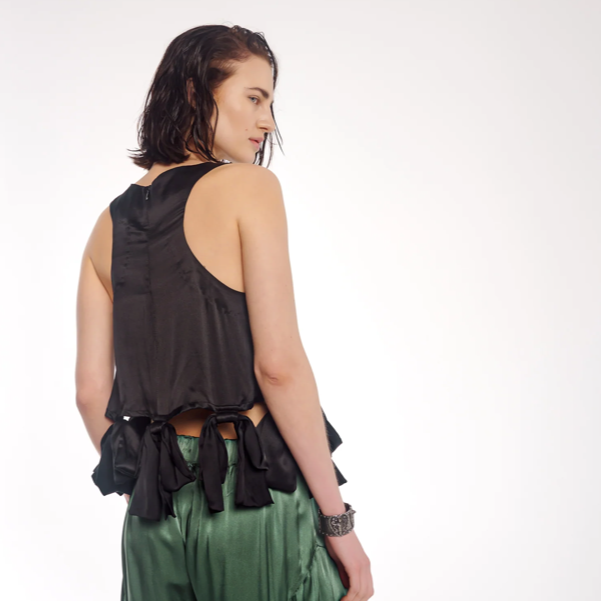 The Tales - Black Satin Bow Top