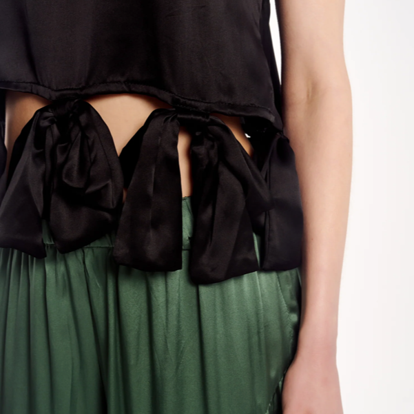The Tales - Black Satin Bow Top