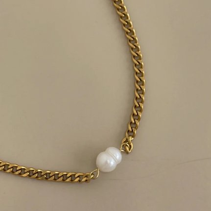 Tegan Rae - MADELINE PEARL CHAIN CHOKER NECKLACE 18k GOLD PVD