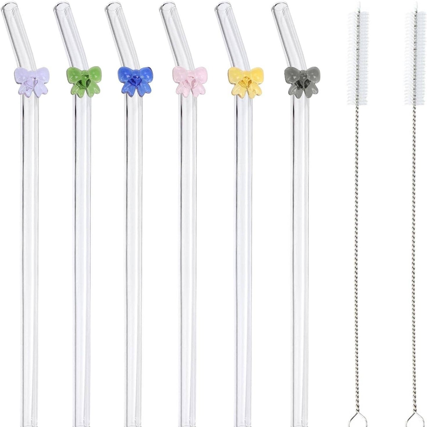 Weavey Studio - Bow Reusable Clear Transparent Glass Bend Drink Straws: Pink