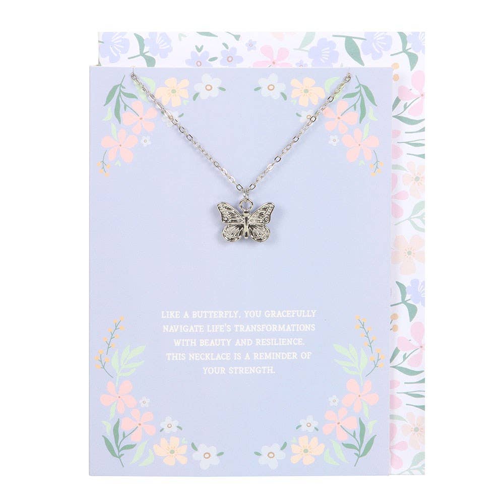 Greeting Card - Silver Tone Butterfly Necklace
