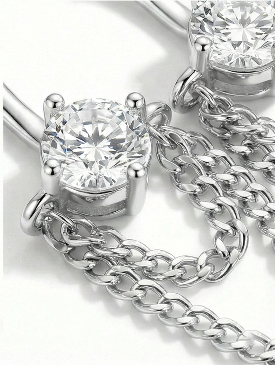 SWEEKU - Silver Tassel Chain CZ Stud Earring