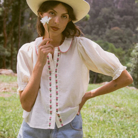 MARIGOLD MUSTANG - Gabby Blouse - Macadamia