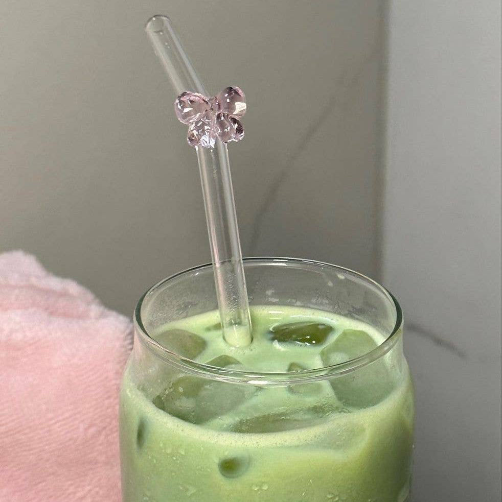 Weavey Studio - Reusable Clear Transparent Glass Bend Drink Straws