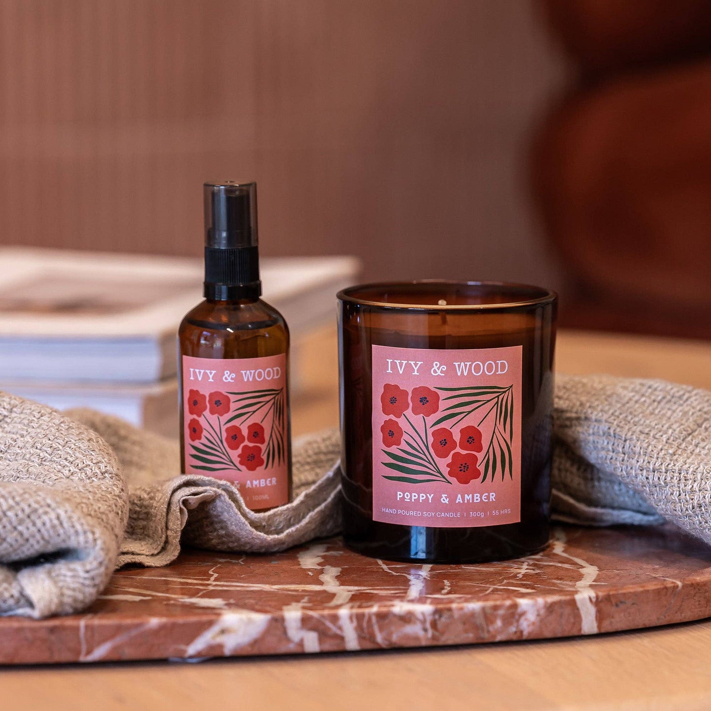 Ivy & Wood - Poppy & Amber Scented Soy Candle
