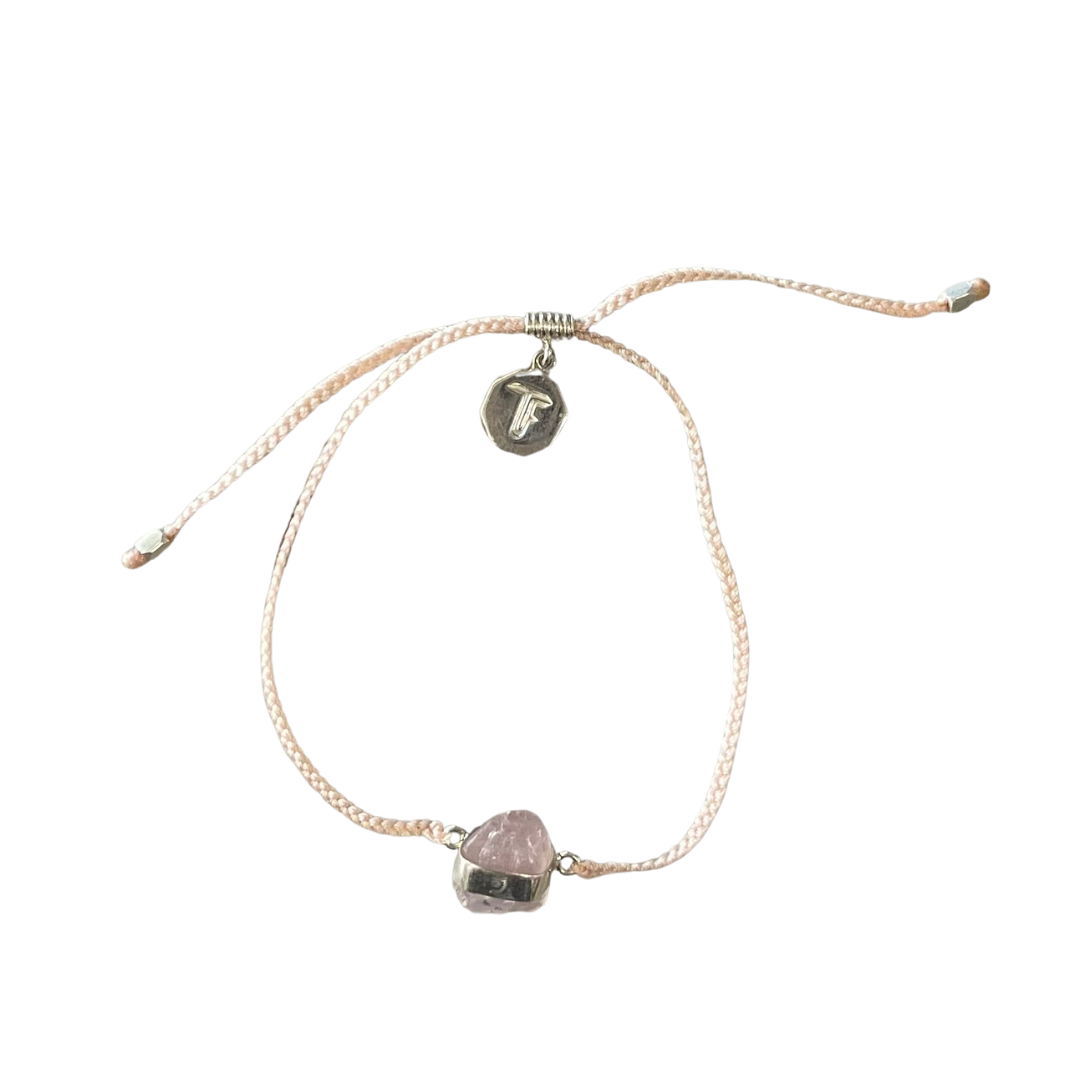 Tiger Frame - Rose Quartz, Crystal Bracelet, Dusty Pink Cord, Silver