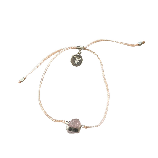 Tiger Frame - Rose Quartz, Crystal Bracelet, Dusty Pink Cord, Silver