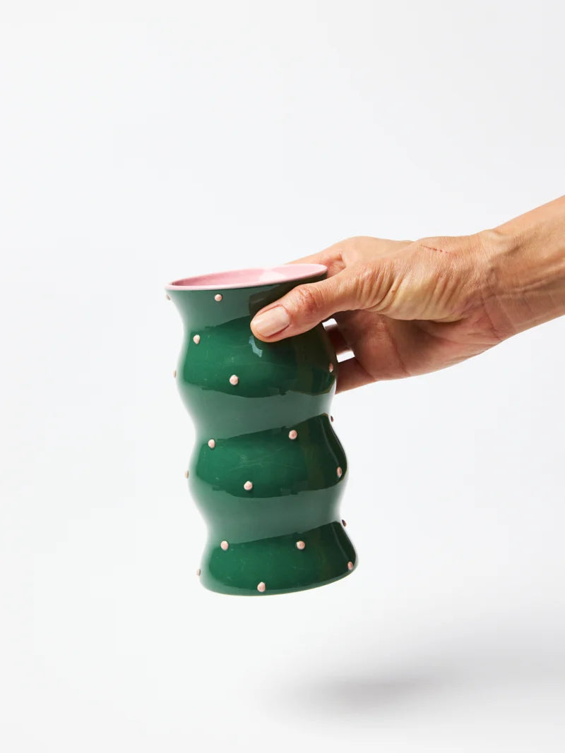 JONES & CO PALMA VASE GREEN PINK DOTTY