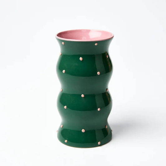 JONES & CO PALMA VASE GREEN PINK DOTTY