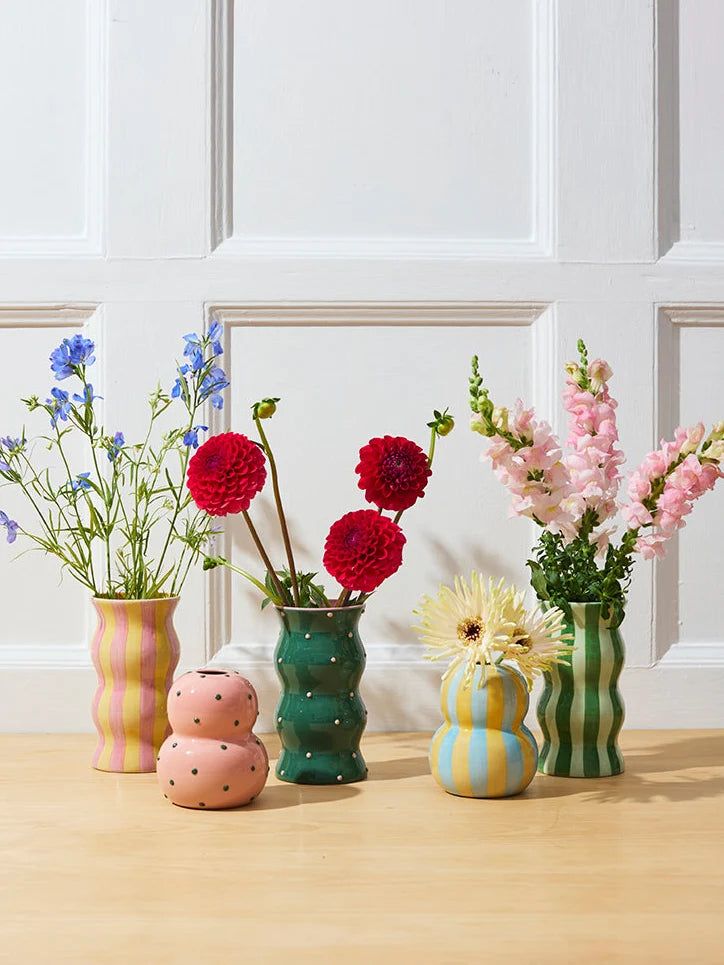 JONES & CO PALMA VASE GREEN PINK DOTTY