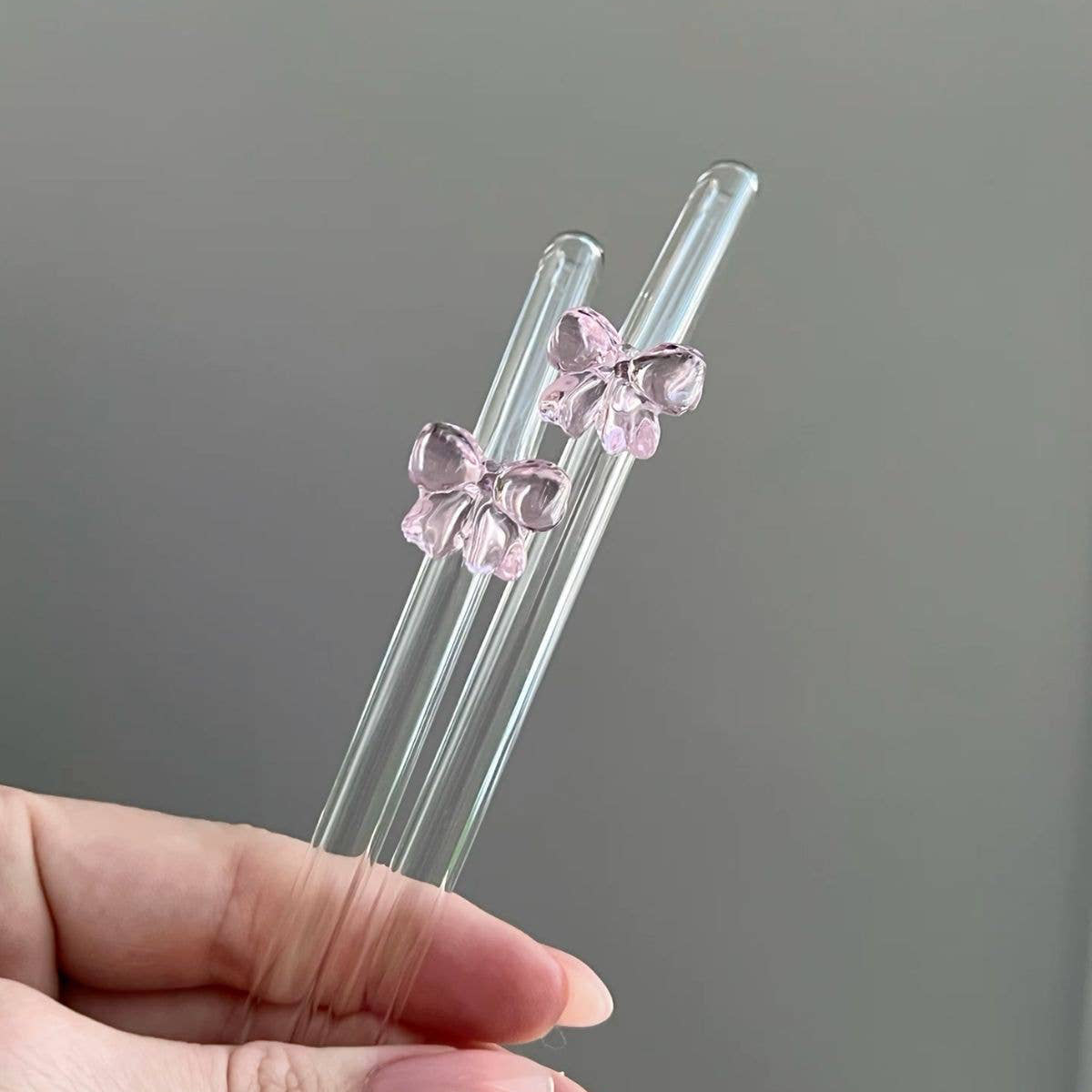 Weavey Studio - Green Bow Reusable Clear Transparent Glass Bend Drink Straws