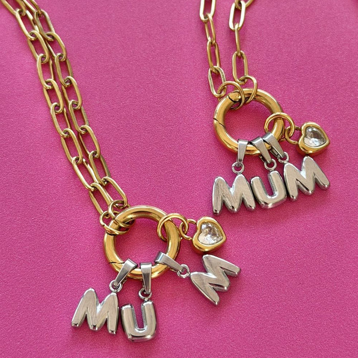 MOSK MELBOURNE - MUM Charm Necklace, paperclip chain