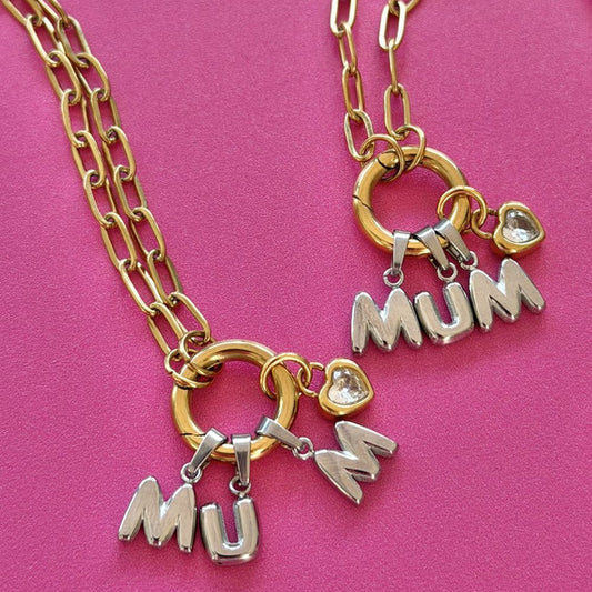 MOSK MELBOURNE - MUM Charm Necklace, paperclip chain