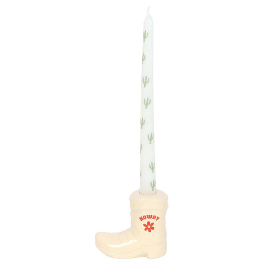 WONDER IMPORTS AUSTRALIA - White Cowboy Boot Candle Holder with Taper Candle