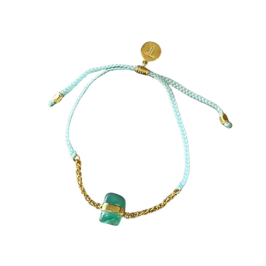 Tiger Frame - Chrysoprase Crystal Bracelet, Mint Cord & Gold Chain