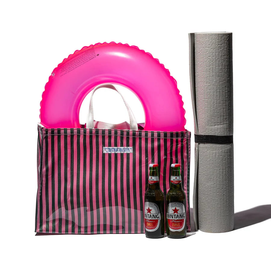 PUEBCO Australia - Covered School Tie Fabric Market Bag, Dark Green/Pink