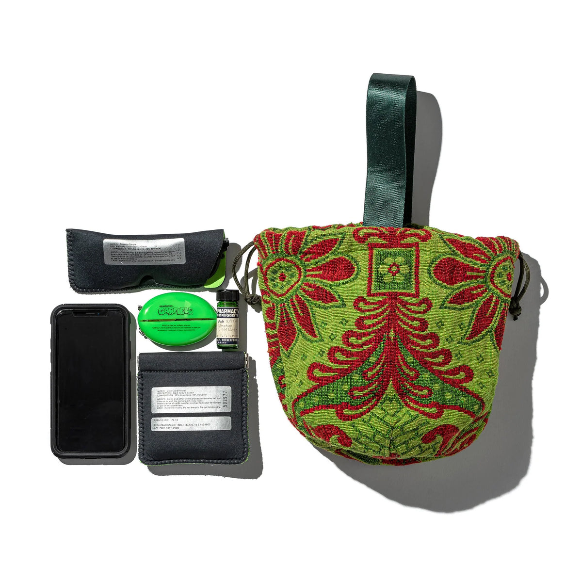 PUEBCO JACQUARD FABRIC DRAWSTRING BAG - Green