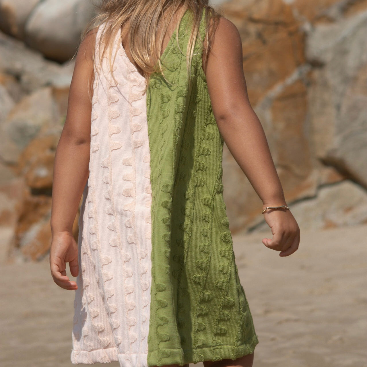 GROWN - Terry Towelling Flow Dress - Leaf/Peachy