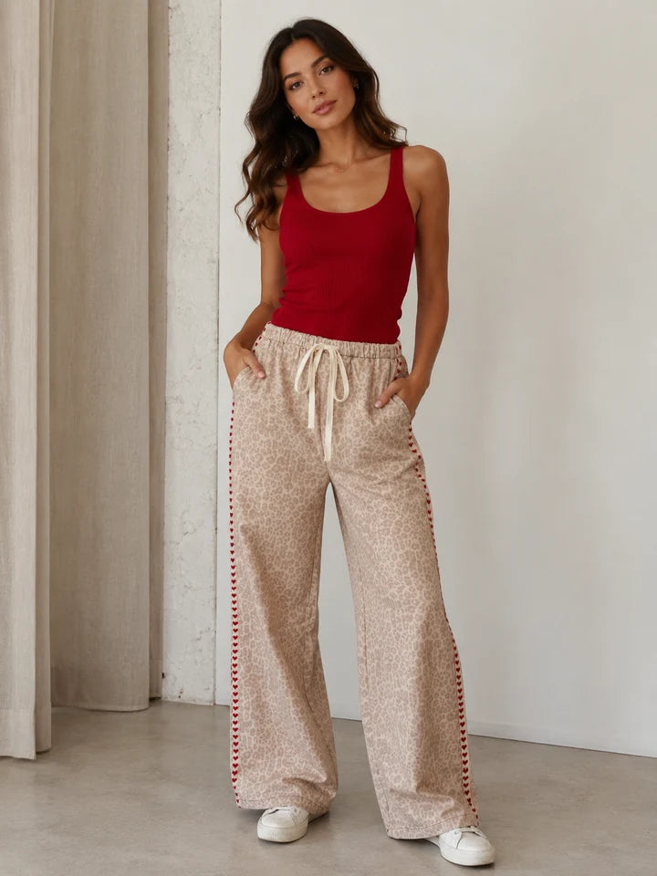 BY FRANKIE - Leopard Print Wide Leg Pant / Red Heart