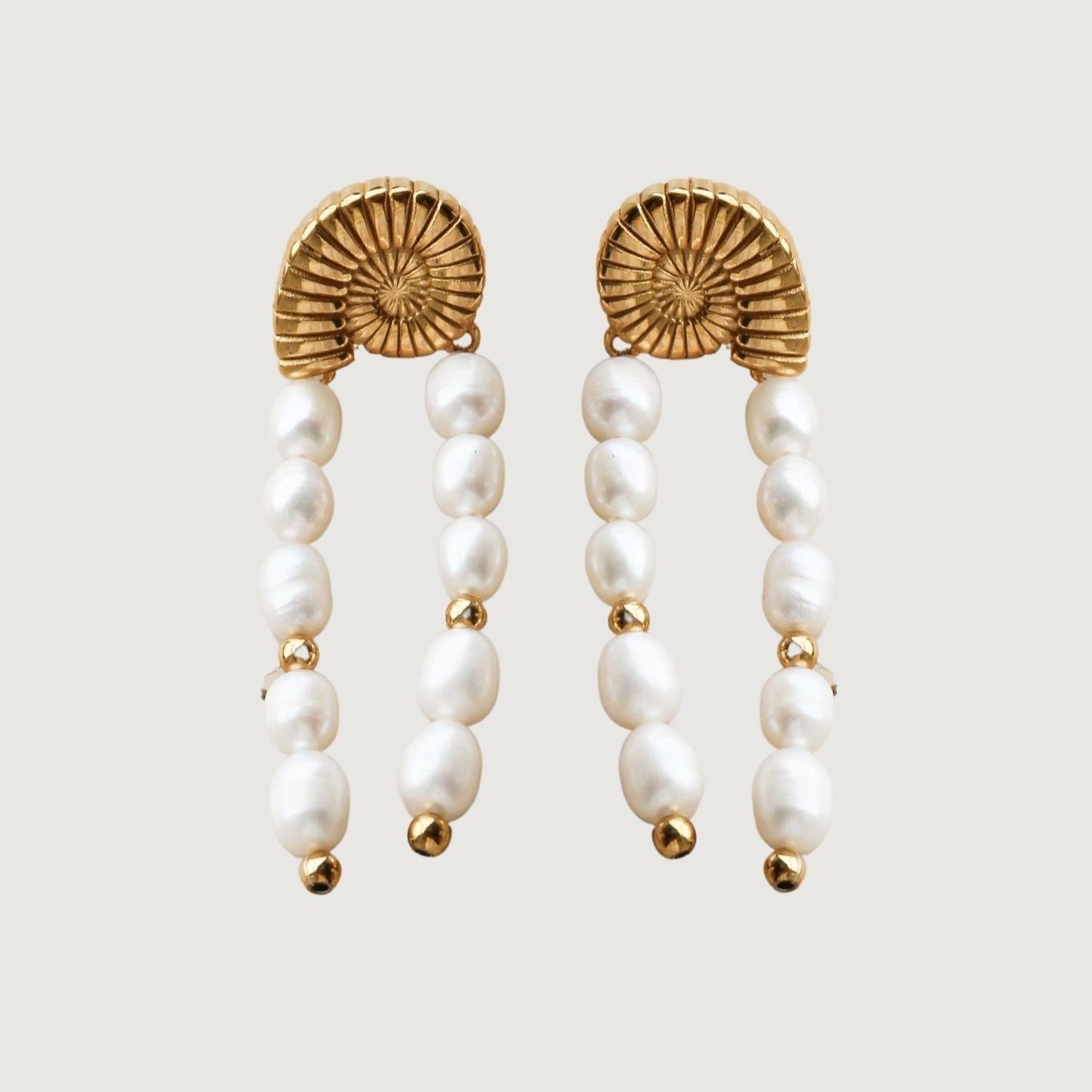 Tegan Rae - Conch Shell Pearl Drop Tassel Earrings