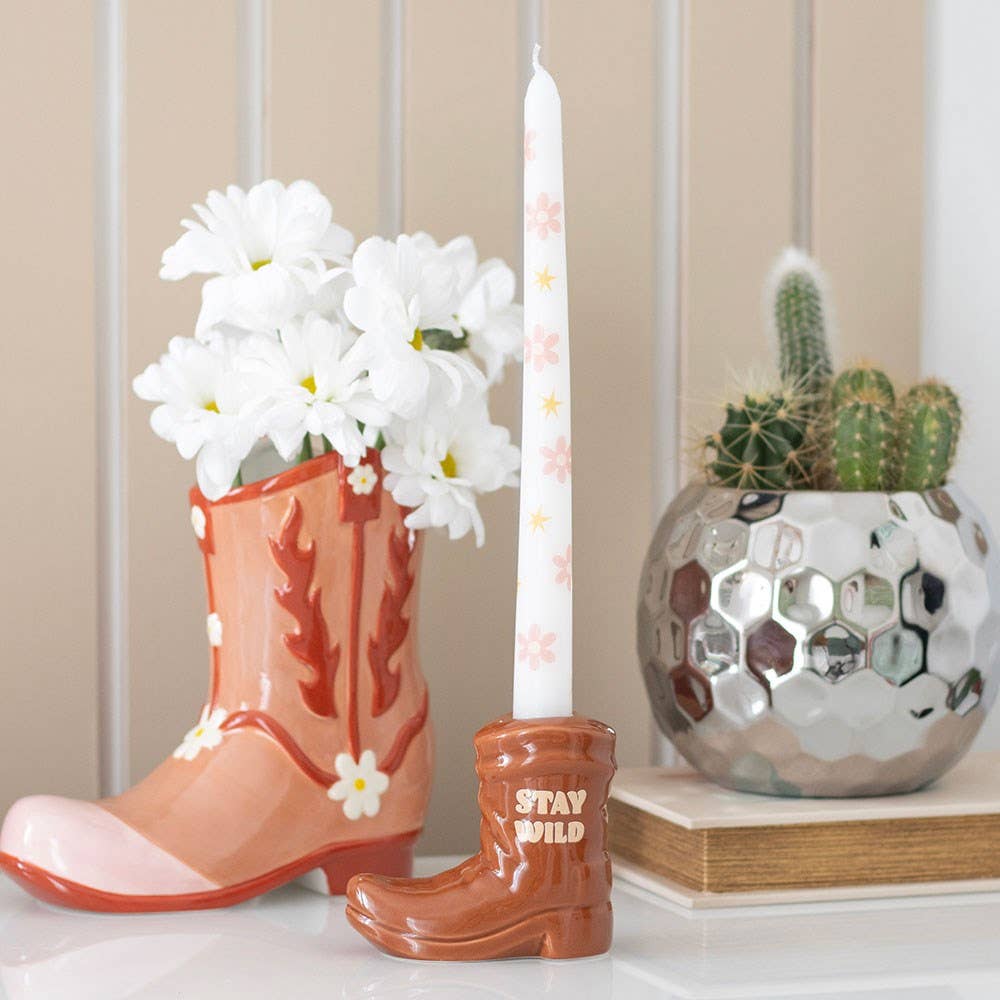 WONDER IMPORTS AUSTRALIA - Brown Cowboy Boot Candle Holder with Taper Candle