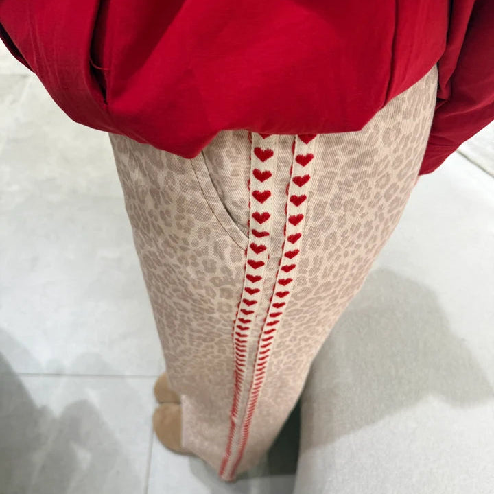BY FRANKIE - Leopard Print Wide Leg Pant / Red Heart