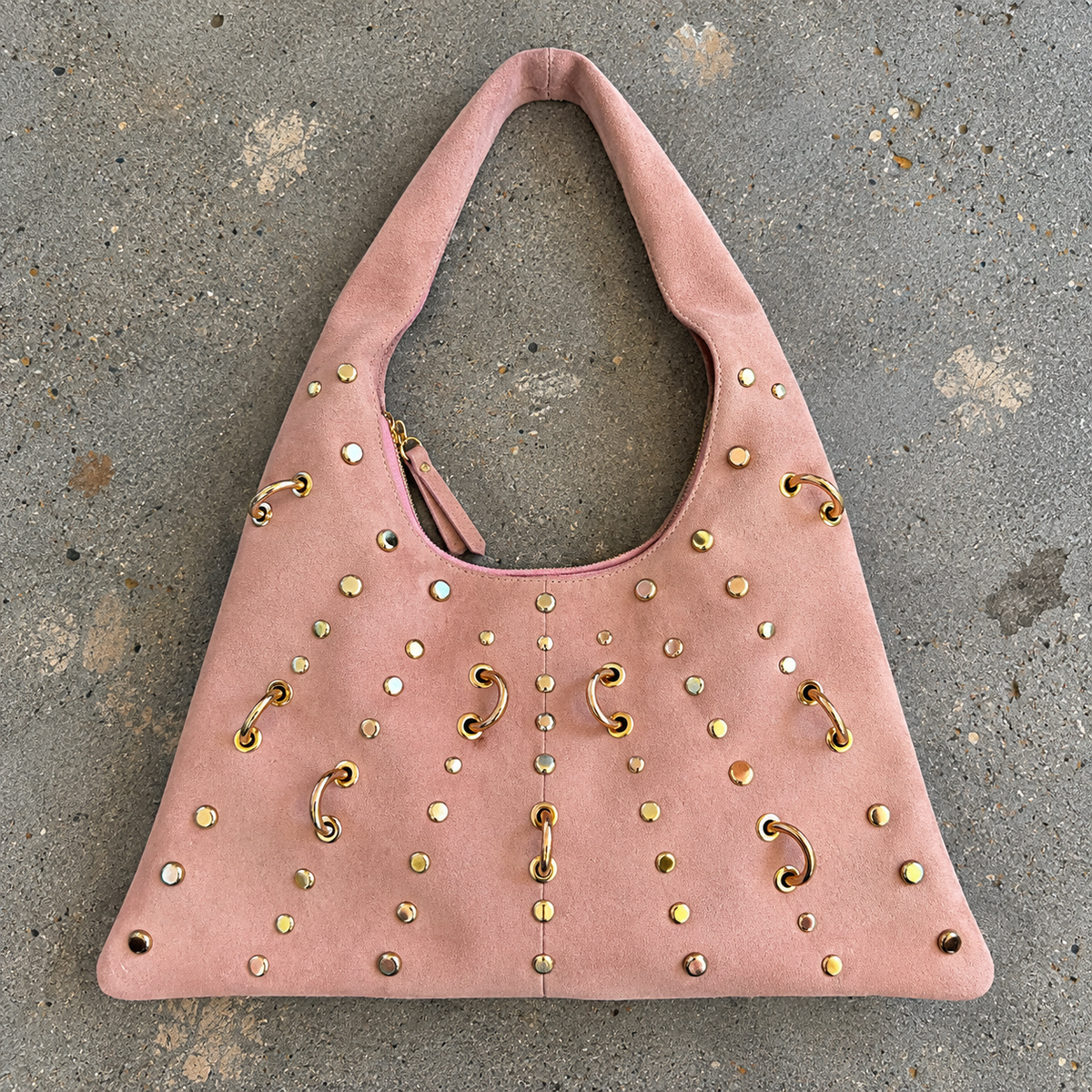 STUD SUEDE HOBO BAG, Blush