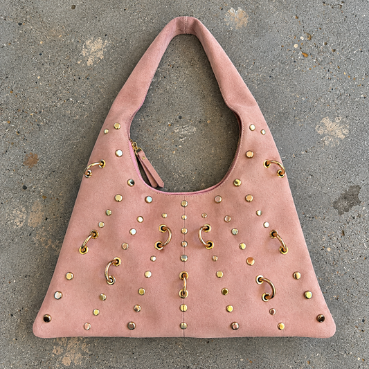 STUD SUEDE HOBO BAG, Blush