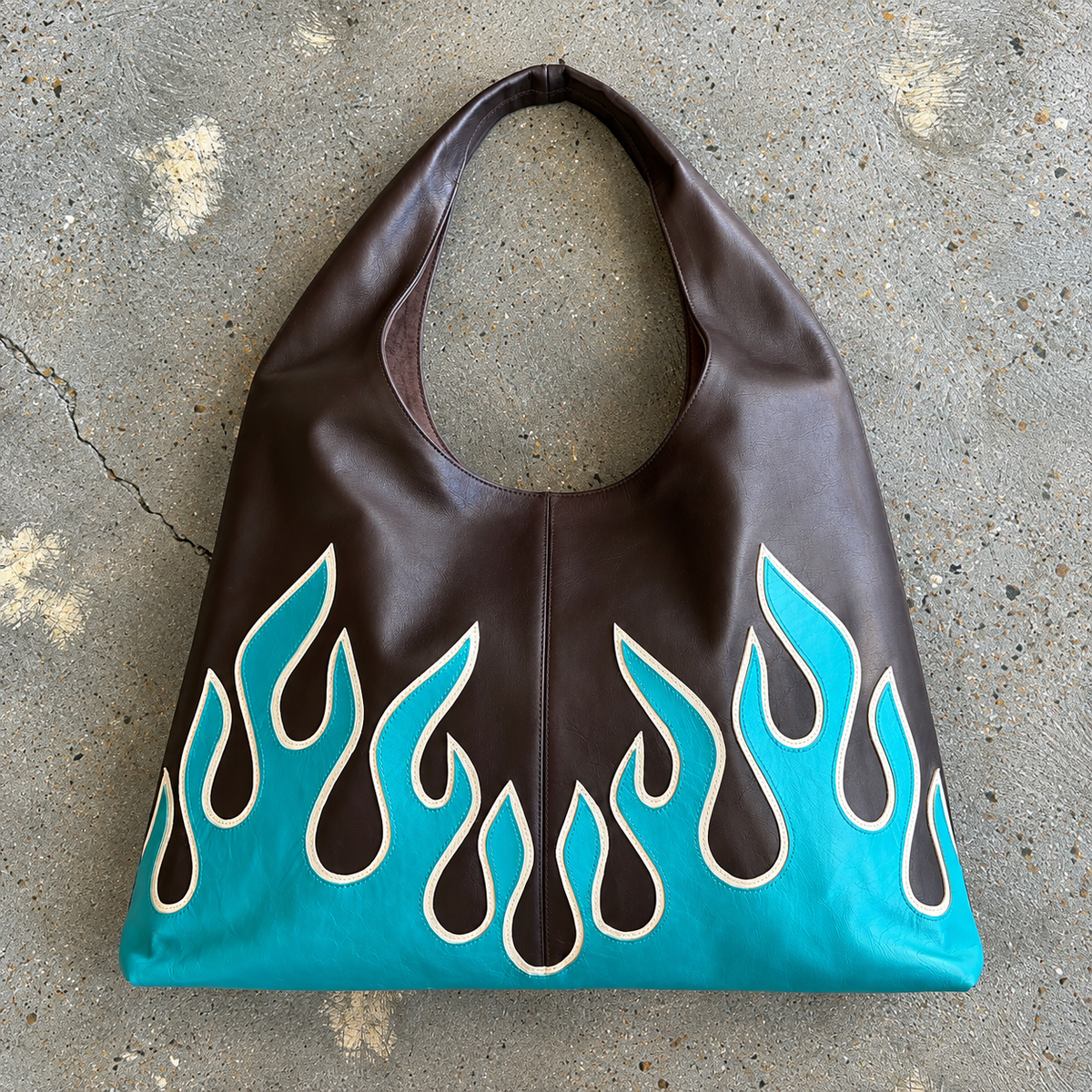 FLAME Hobo Bag, Chocolate + Turquoise LRG