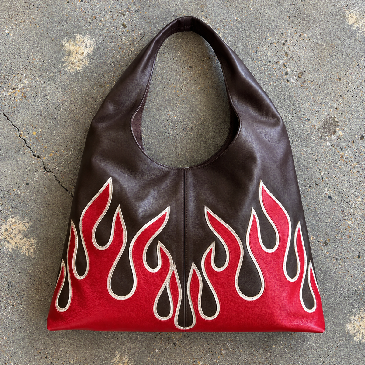FLAME Hobo Bag, Chocolate +Red MED