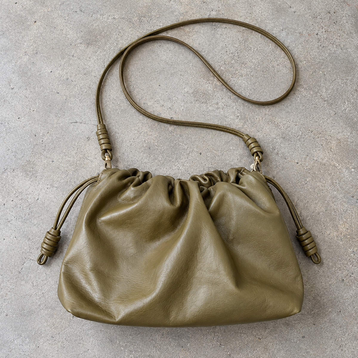 Slouch Leather Pouch Bag, Olive