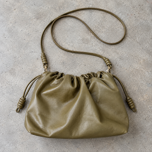 Slouch Leather Pouch Bag, Olive