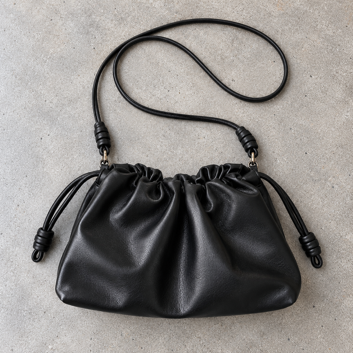 Slouch Leather Pouch Bag, Black