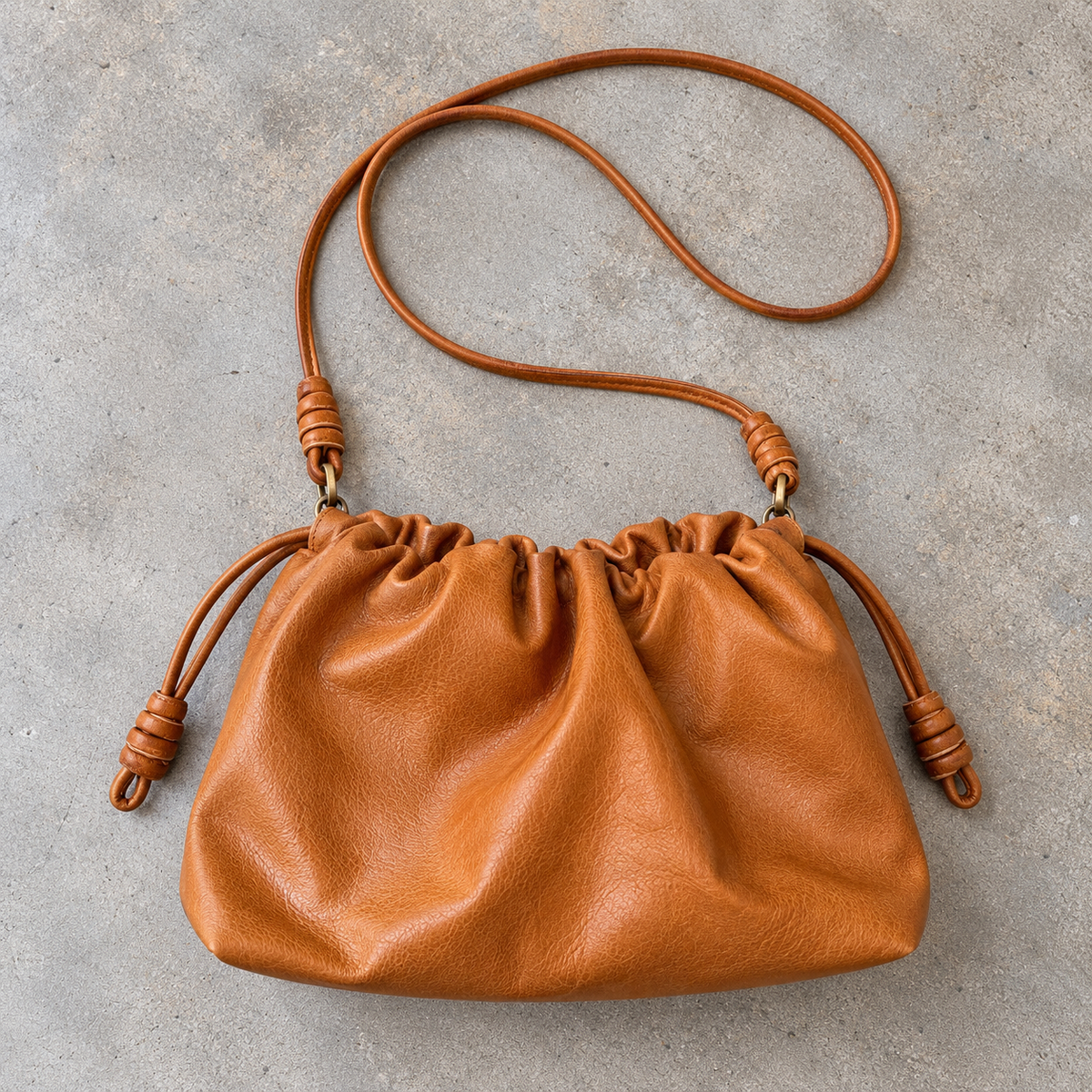 Slouch Leather Pouch Bag, Tan