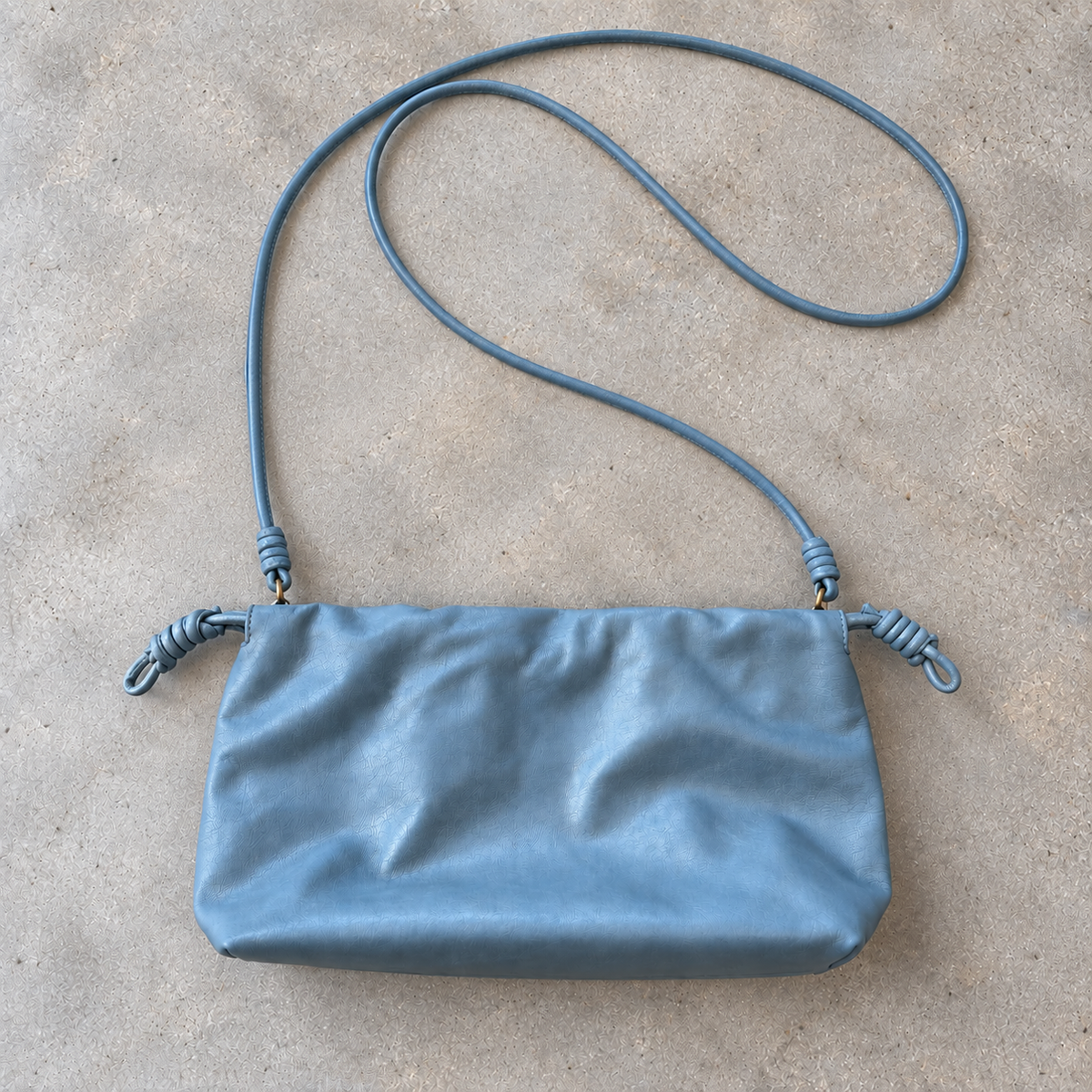 Slouch Leather Pouch Bag, Denim