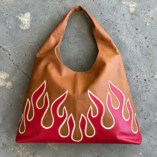 FLAME Hobo Bag, Tan + Red LRG