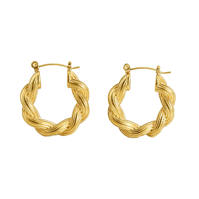 SWEEKU - Classic Braided Rope Gold Hoops